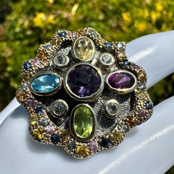 Michelle Albala Sterling Silver & 18k Gold Vermeil Multi-Gemstone Statement Ring - Picture 1 of 14